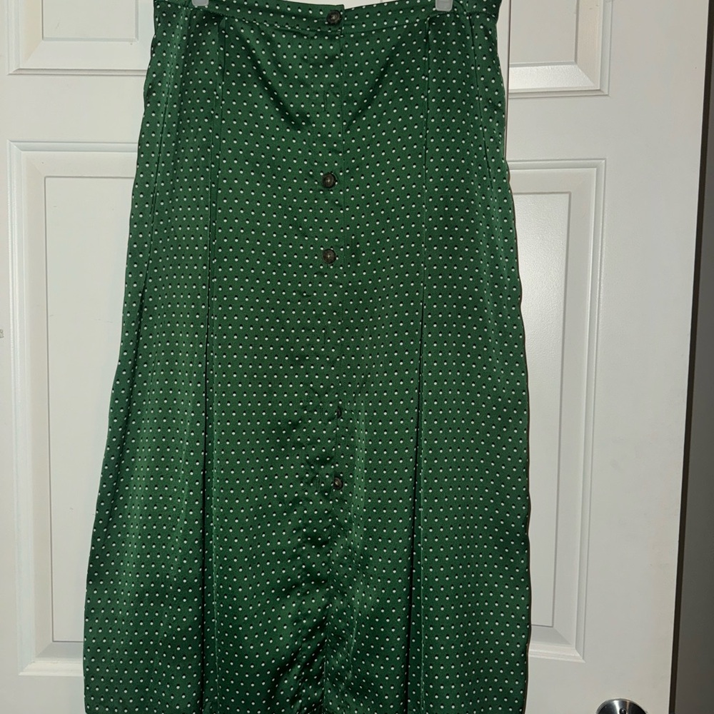 Gorgeous Deep Green Polkadot Midi Skirt